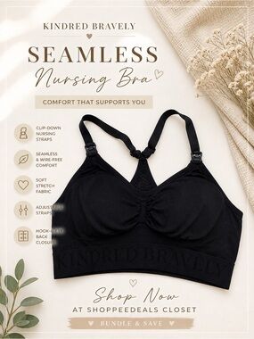 Kindred Bravely Black Nursing Bra Seamless Maternity Lounge Bra